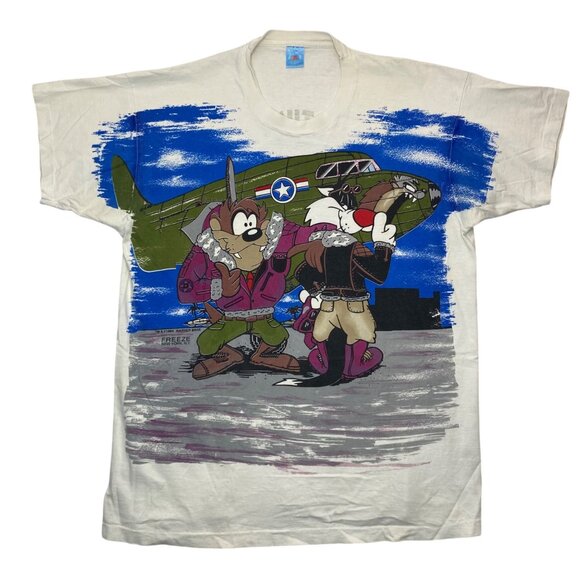 Warner Bros Other - Vintage 94 Taz Looney Tune Bomber Squad Victory All Over Print Freeze T-Shirt XL
